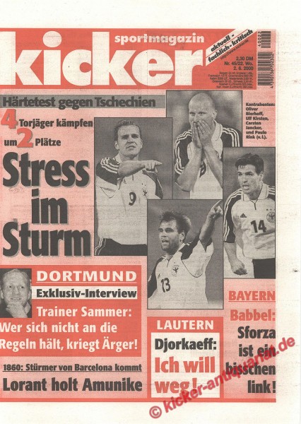 Kicker Sportmagazin Nr. 45, 1.6.2000 bis 7.6.2000