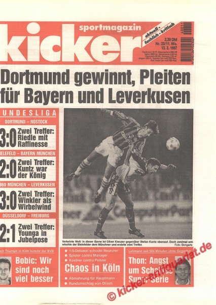 Kicker Sportmagazin Nr. 23, 13.3.1997 bis 19.3.1997