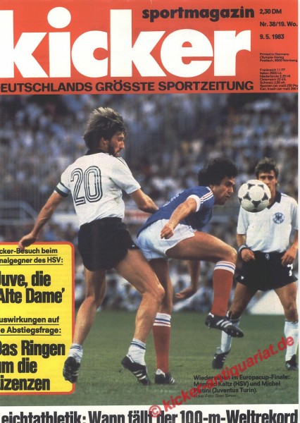Titelbild: Manfred Kaltz (Hamburger SV) und Michael Platini (Juventus Turin).Kicker Besuch beim Final Gegner des HSV: "Juve die Alte Dame"