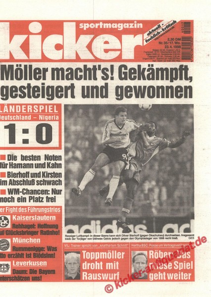Kicker Sportmagazin Nr. 35, 23.4.1998 bis 29.4.1998