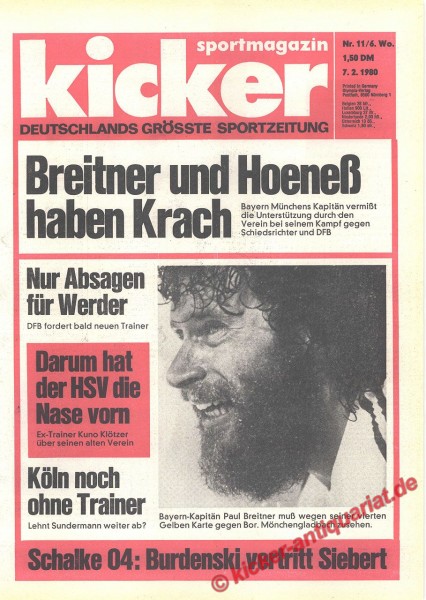 Kicker Sportmagazin Nr. 11, 7.2.1980 bis 13.2.1980