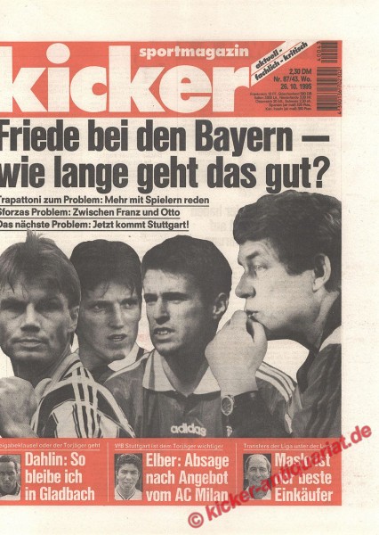 Kicker Sportmagazin Nr. 87, 26.10.1995 bis 1.11.1995