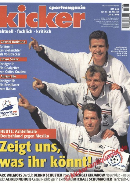 Kicker Sportmagazin Nr. 54, 29.6.1998 bis 5.7.1998