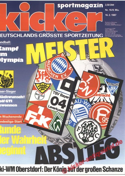 Kicker Sportmagazin Nr. 16, 16.2.1987 bis 22.2.1987
