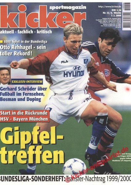 Kicker Sportmagazin Zeittung – 7. Februar 2000 – Nr. 12/2000