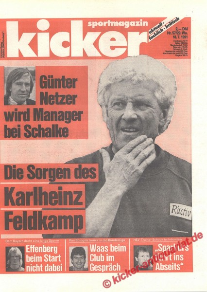 Kicker Schlagzeile: Die Sorgen des Karlheinz Feldkamp. Kicker Titelbild: Karl-Heinz Feldkamp (1. FC Kaiserslautern)