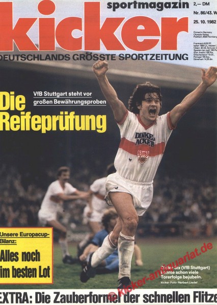 Kicker Sportmagazin Nr. 86, 25.10.1982 bis 31.10.1982