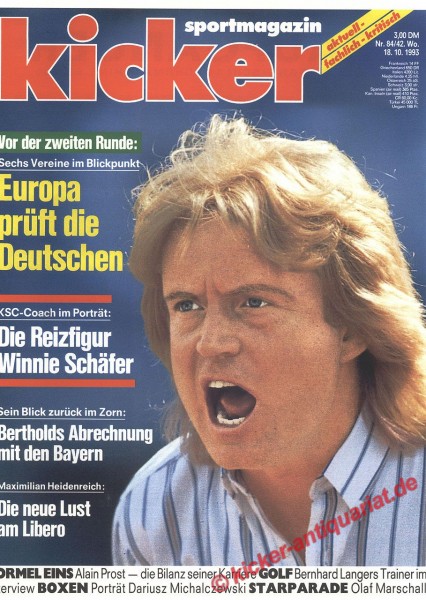 Kicker Sportmagazin Nr. 84, 18.10.1993 bis 24.10.1993