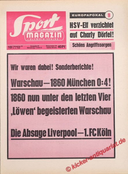 Original alte Zeitung Kicker - das Sportmagazin vom 11.3.1965