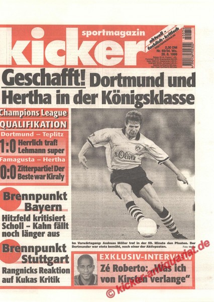 Kicker Sportmagazin Nr. 69, 26.8.1999 bis 1.9.1999