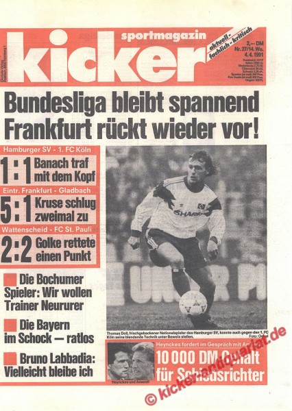Kicker Sportmagazin Nr. 27, 4.4.1991 bis 10.4.1991