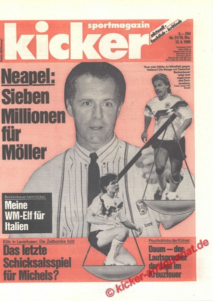 Kicker Schlagzeile: Neapel: Sieben Millionen für Möller und Beckenbauer beim kicker: Meine WM-Elf für Italien.