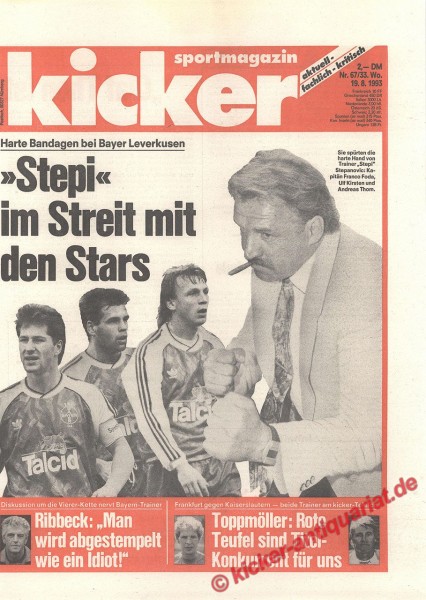 Kicker Sportmagazin Nr. 67, 19.8.1993 bis 25.8.1993