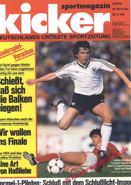 Kicker Sportmagazin Nr. 26, 25.3.1985 bis 31.3.1985