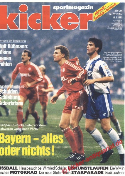 Kicker Sportmagazin Nr. 22, 18.3.1991 bis 24.3.1991