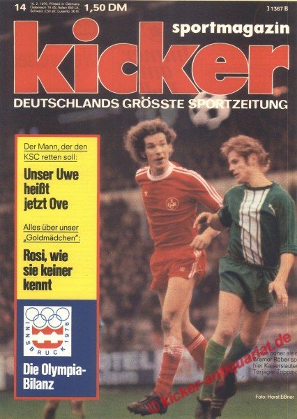 Kicker Sportmagazin Nr. 14, 16.2.1976 bis 22.2.1976