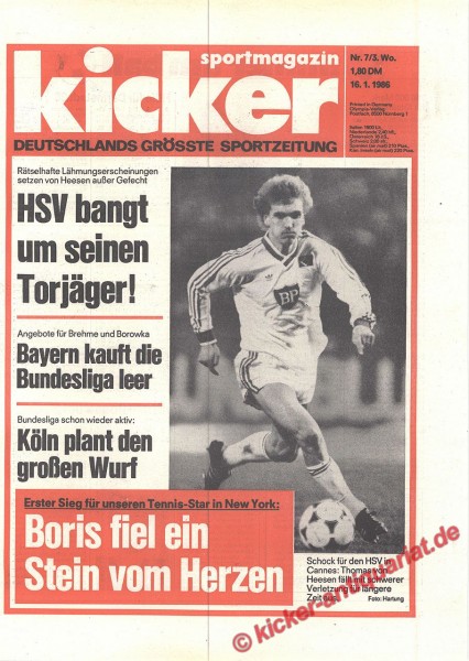 Kicker Sportmagazin Nr. 7, 16.1.1986 bis 22.1.1986