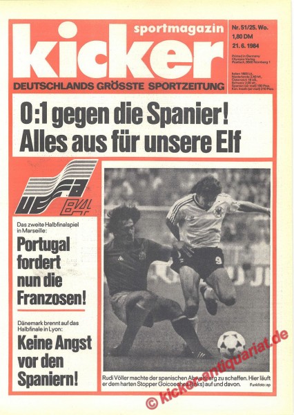 Kicker Sportmagazin Nr. 51, 21.6.1984 bis 27.6.1984