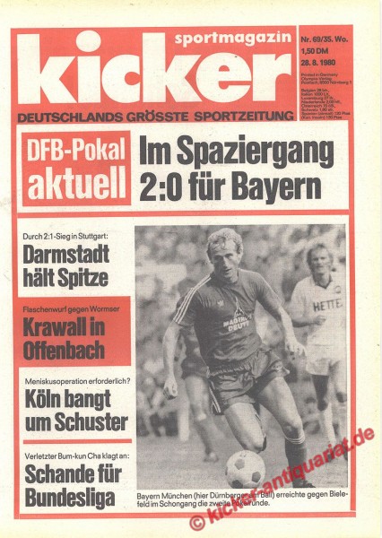 Kicker Sportmagazin Nr. 69, 28.8.1980 bis 3.9.1980