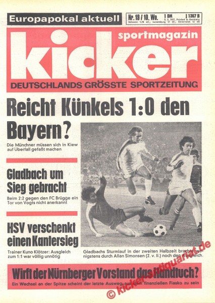 Kicker Sportmagazin Nr. 19, 3.3.1977 bis 9.3.1977