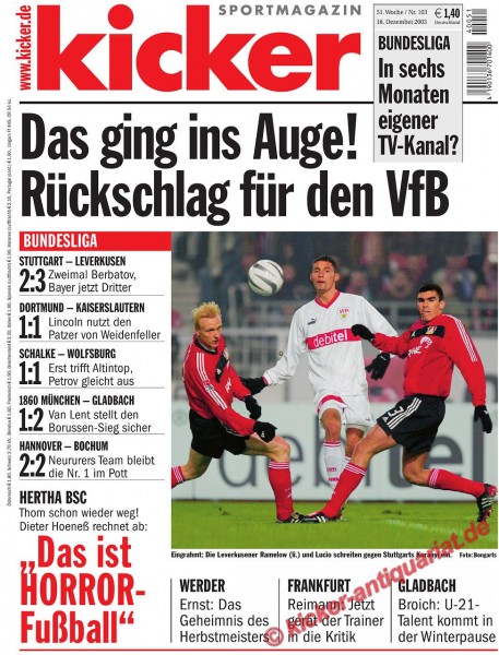 Kicker Sportmagazin Nr. 103, 18.12.2003 bis 24.12.2003