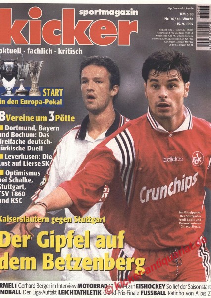 Kicker Sportmagazin Nr. 76, 15.9.1997 bis 21.9.1997