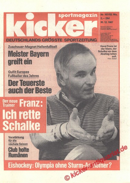 Kicker Sportmagazin Nr. 107, 30.12.1987 bis 5.1.1988