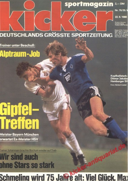 Kicker Sportmagazin Nr. 76, 22.9.1980 bis 28.9.1980
