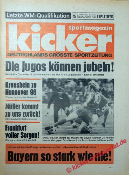 Kicker Sportmagazin Nr. 15, 14.2.1974 bis 20.2.1974