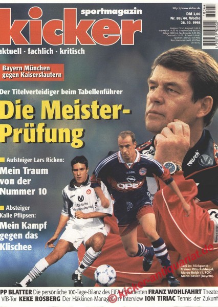 Kicker Sportmagazin Nr. 88, 26.10.1998 bis 1.11.1998