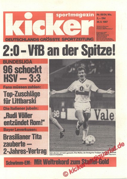 Kicker Sportmagazin Nr. 69, 20.8.1987 bis 26.8.1987