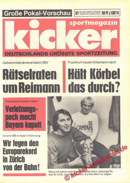 Kicker Sportmagazin Nr. 67, 16.8.1974 bis 22.8.1974