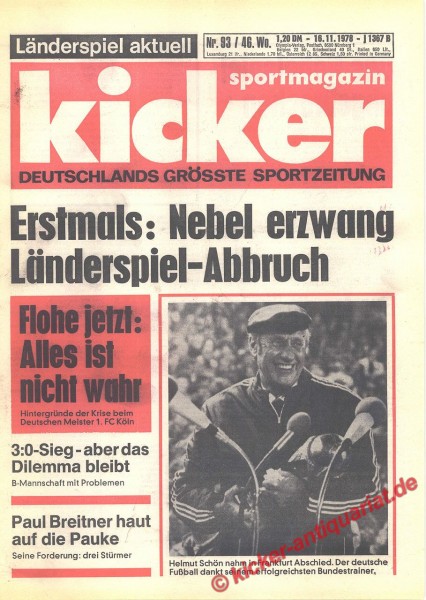 Kicker Sportmagazin Nr. 93, 16.11.1978 bis 22.11.1978