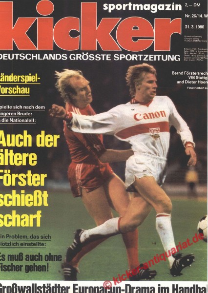 Kicker Sportmagazin Nr. 26, 31.3.1980 bis 6.4.1980