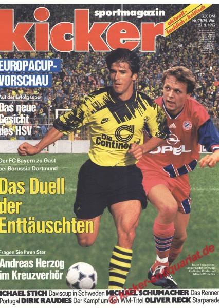 Kicker Sportmagazin Nr. 78, 27.9.1993 bis 3.10.1993