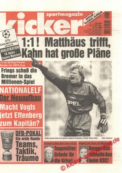 Kicker Sportmagazin Nr. 71, 27.8.1998 bis 2.9.1998