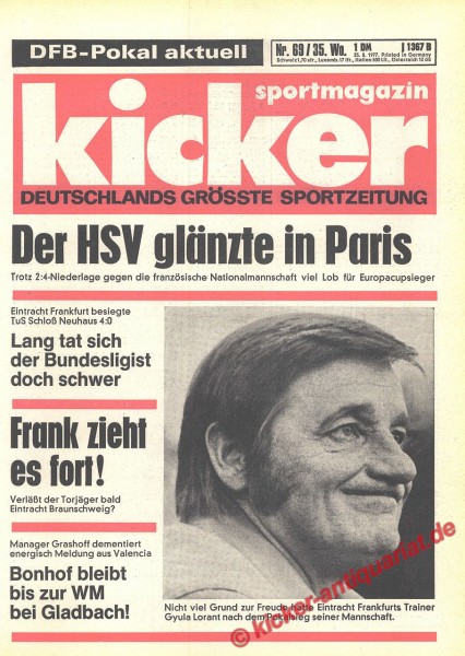 Kicker Sportmagazin Nr. 69, 25.8.1977 bis 31.8.1977