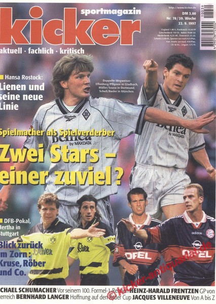 Kicker Sportmagazin Nr. 78, 22.9.1997 bis 28.9.1997