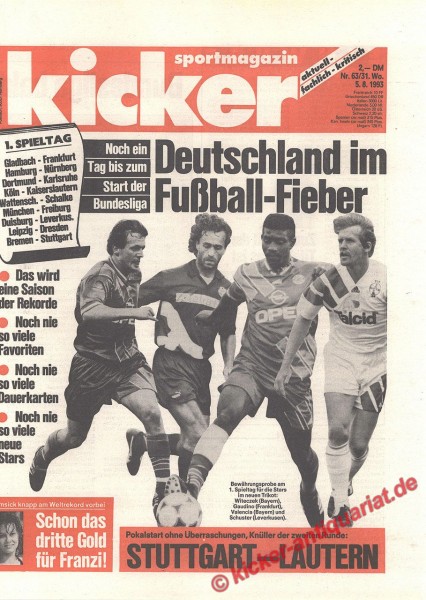 Kicker Sportmagazin Nr. 63, 5.8.1993 bis 11.8.1993