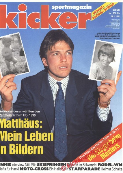 Kicker Schlagzeile: Die kicker-Leser wählten den Weltmeister zum Idol 1990. Matthäus: Mein Leben in Bildern.