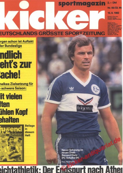 Kicker Sportmagazin Nr. 66, 16.8.1982 bis 22.8.1982