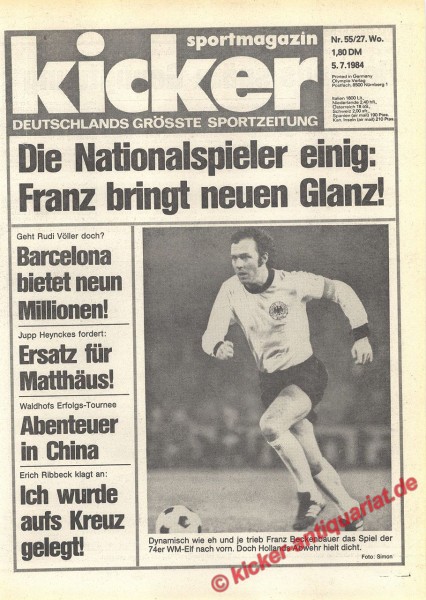 Kicker Sportmagazin Nr. 55, 5.7.1984 bis 11.7.1984
