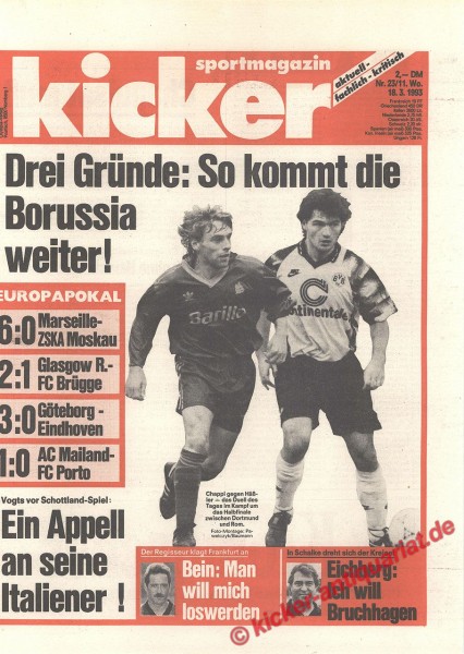 Kicker Sportmagazin Nr. 23, 18.3.1993 bis 24.3.1993
