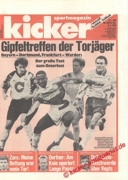 Kicker Sportmagazin Nr. 29, 8.4.1993 bis 14.4.1993