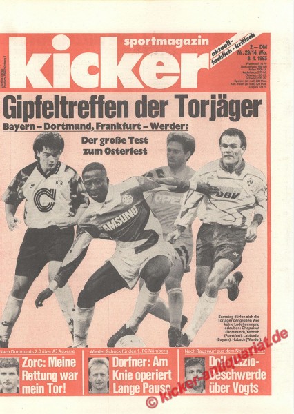 Kicker Sportmagazin Nr. 29, 8.4.1993 bis 14.4.1993