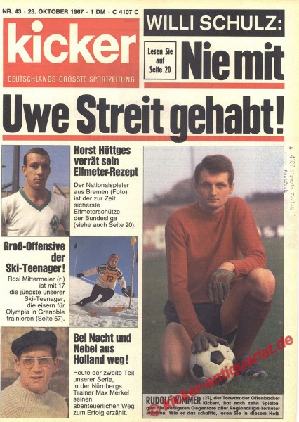 Kicker Sportmagazin Nr. 43, 23.10.1967 bis 29.10.1967