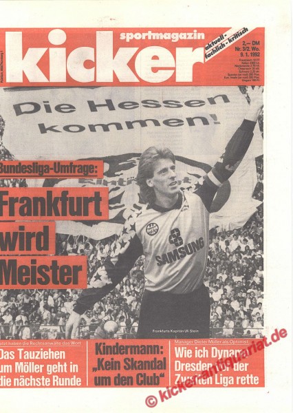 Kicker Sportmagazin Nr. 3, 9.1.1992 bis 15.1.1992