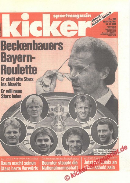Kicker Sportmagazin Nr. 91, 14.11.1991 bis 20.11.1991