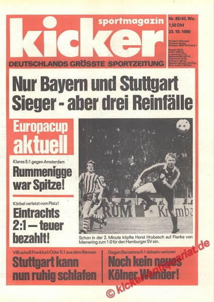 Kicker Sportmagazin Nr. 85, 23.10.1980 bis 29.10.1980