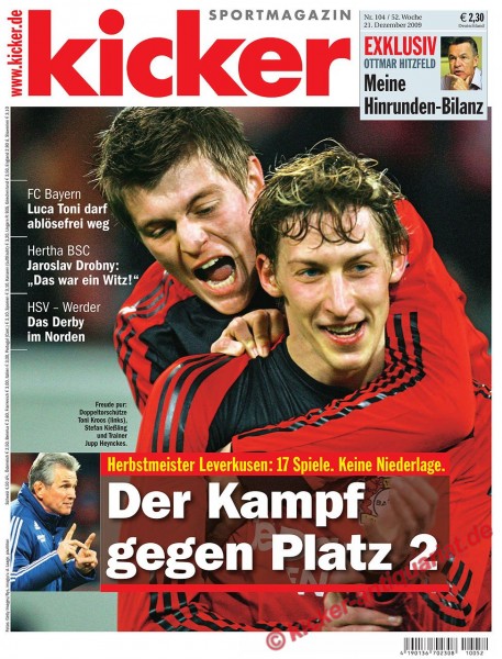 Kicker Sportmagazin Nr. 104, 21.12.2009 bis 27.12.2009